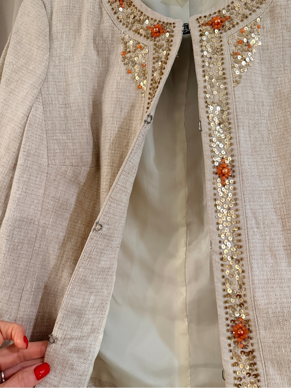 Margaret Frances Cream Embellished Open-Front Jacket - Picture 2 of 7